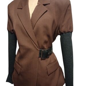 We Wore What Brown Women's Jacket with Faux Leather Belt, NWT